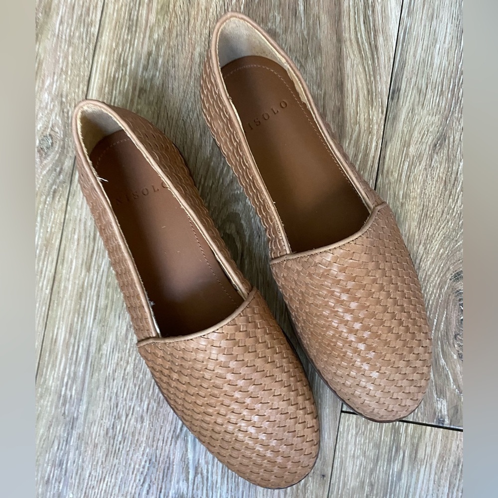 NWOT NISOLO Mara Woven Slip On Tan Leather Flats as size 9.5 W - Picture 4 of 6